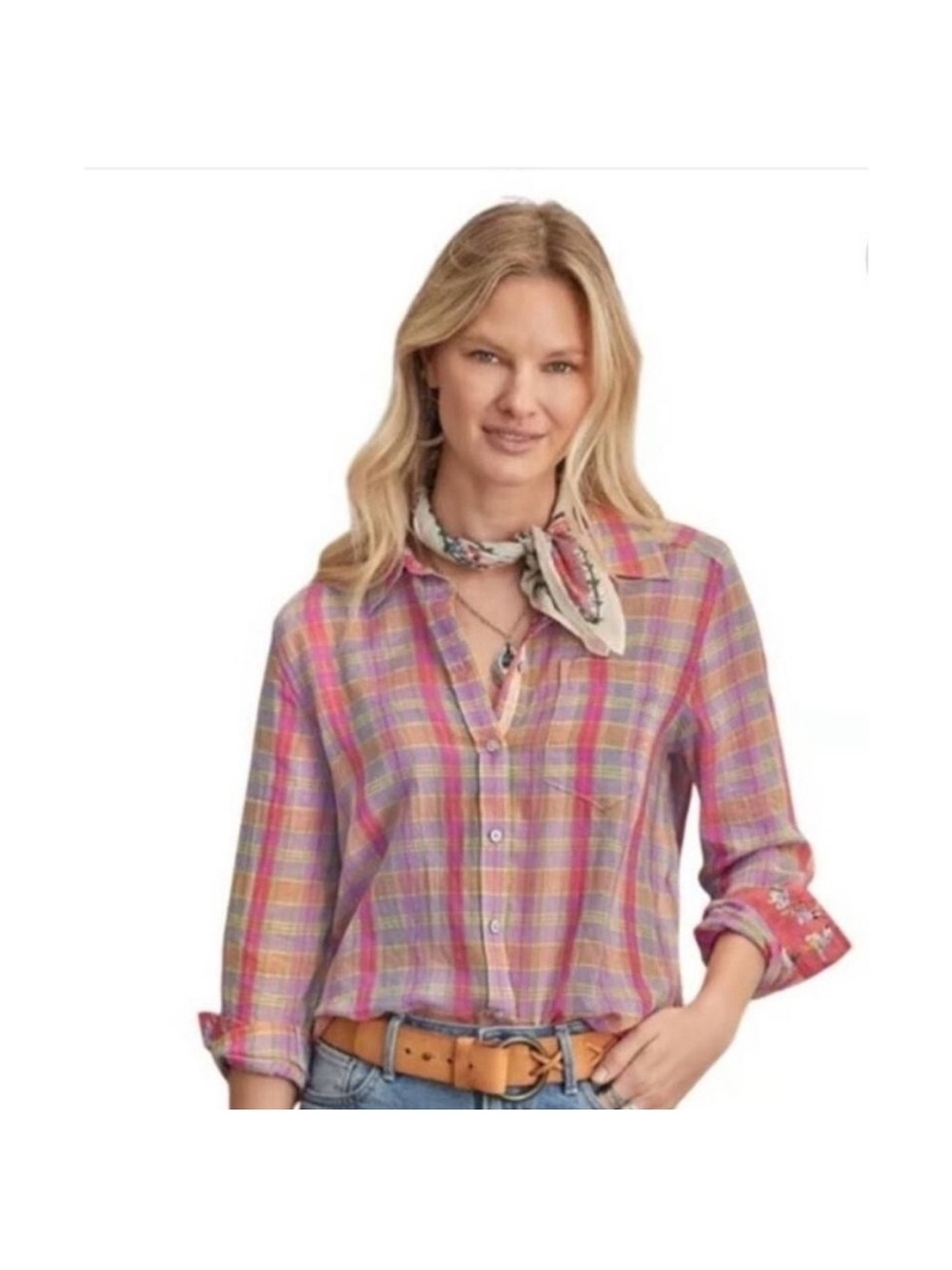 Sundance Pink Multicolor Plaid Button-Down Shirt